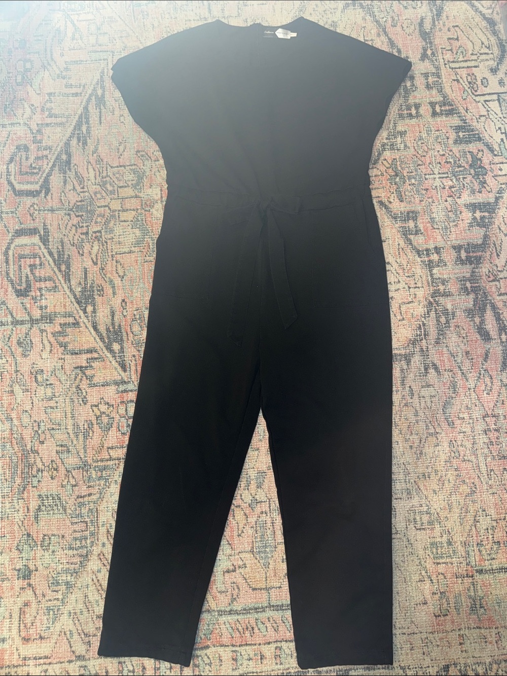 Classic Black Tie-Waist Short-Sleeve Jumpsuit - Women